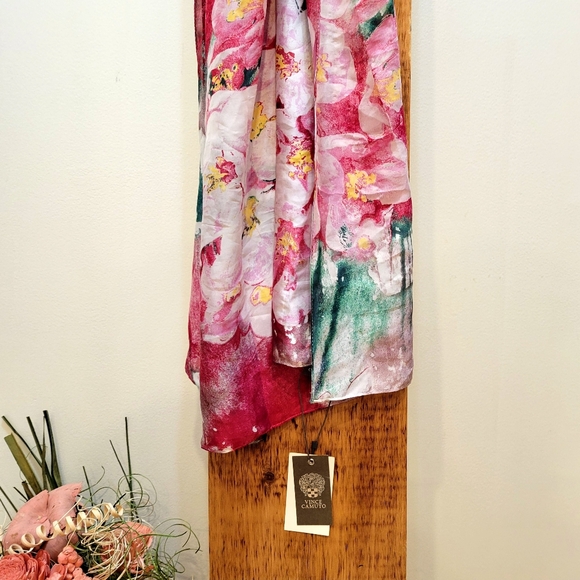 Vince Camuto Pink Floral Scarf with Green Accents - Picture 2 of 2